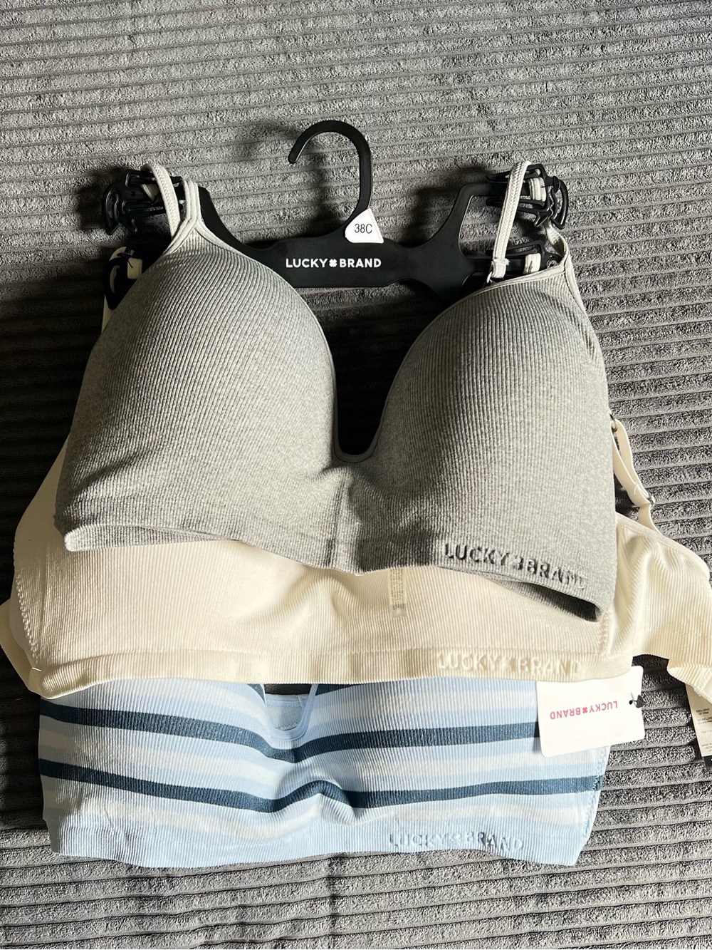 Lucky Brand Seamless Bra Lot 3 Size 38C NWT Ribbed Padded Wireless Comfort
